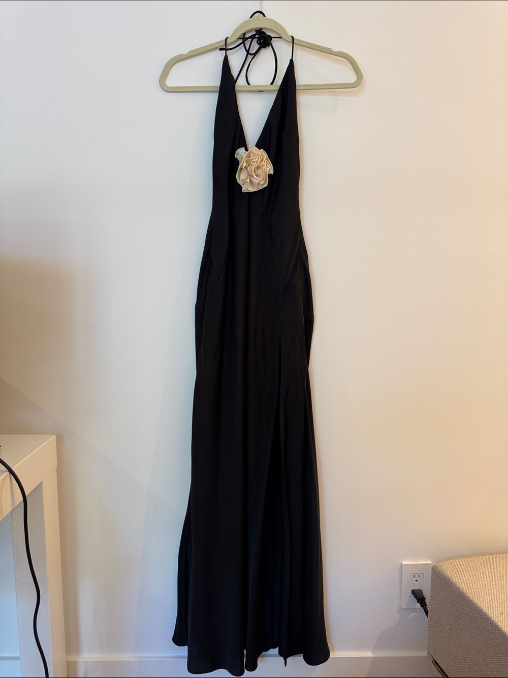 Bardot Black Halter Maxi with Cream Floral Accent